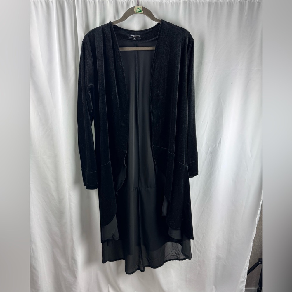 Urban COCO XL Elegant Black Velvet Long Duster Cardigan Long Sleeves